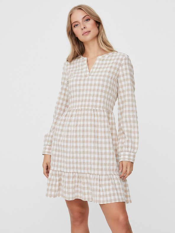 Vero Moda Fehér és bézs színű kockás VERO MODA Kimi ruha