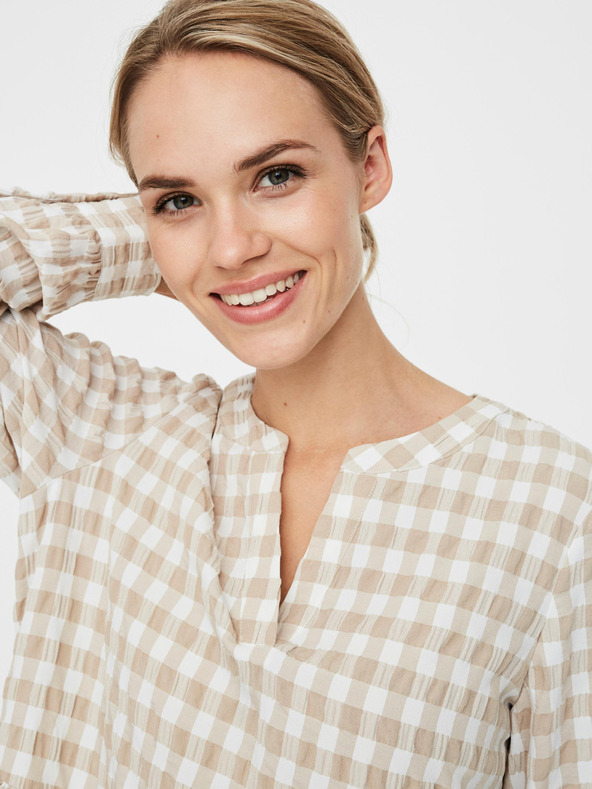 Vero Moda Fehér és bézs színű kockás VERO MODA Kimi ruha