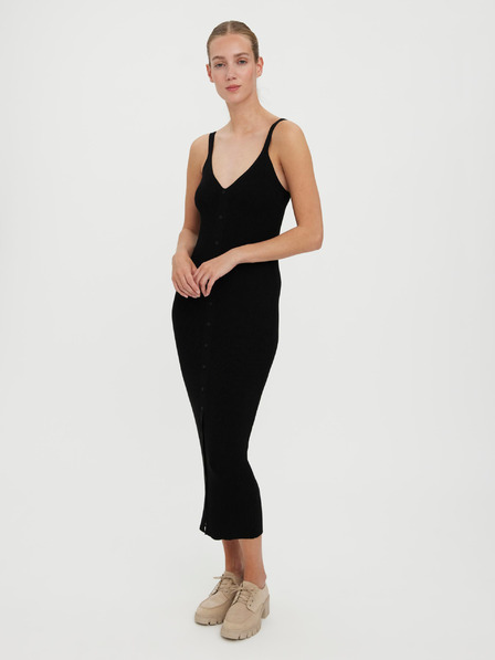 Vero Moda Fekete bordás vállpántos midi ruha VERO MODA Uzuri