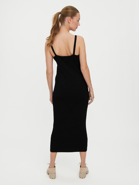 Vero Moda Fekete bordás vállpántos midi ruha VERO MODA Uzuri