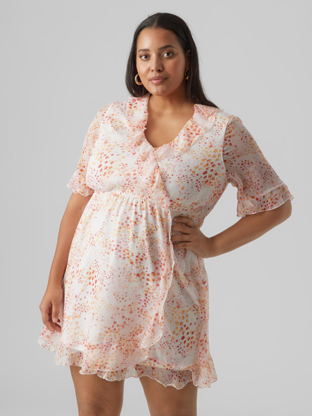 Vero Moda Curve Narancssárga és fehér női mintás ruha VERO MODA CURVE Dora Dora