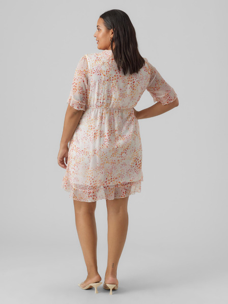 Vero Moda Curve Narancssárga és fehér női mintás ruha VERO MODA CURVE Dora Dora