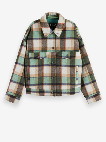 Scotch & Soda Zöld Scotch & Soda női kockás könnyű kabát gyapjúkeverékkel