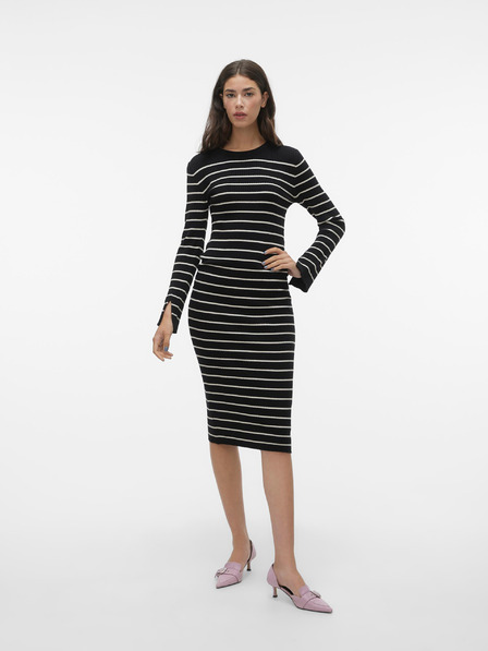 Vero Moda Fekete női csíkos pulóver ruha VERO MODA Goldneel női pulóver ruha VERO MODA Goldneel