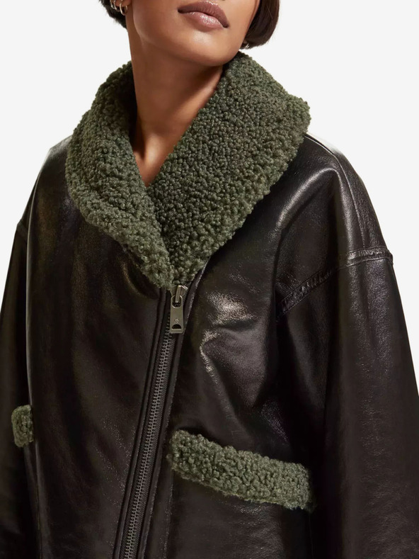 Scotch & Soda Fekete női téli műszőrme kabát Scotch & Soda