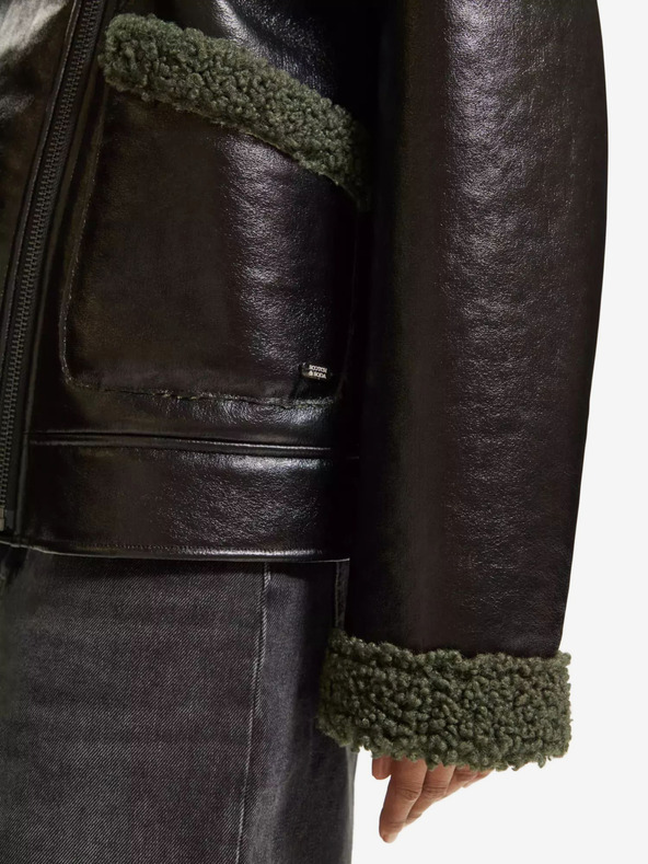 Scotch & Soda Fekete női téli műszőrme kabát Scotch & Soda
