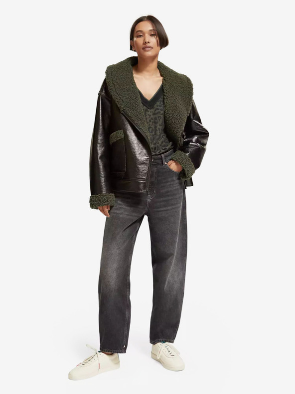 Scotch & Soda Fekete női téli műszőrme kabát Scotch & Soda