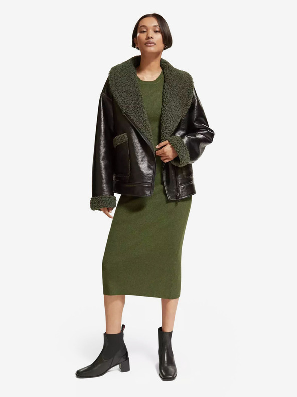 Scotch & Soda Fekete női téli műszőrme kabát Scotch & Soda