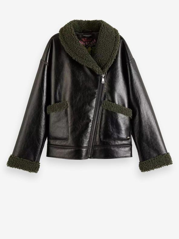 Scotch & Soda Fekete női téli műszőrme kabát Scotch & Soda