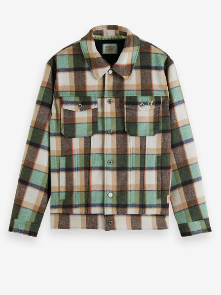 Scotch & Soda Barna és zöld férfi gyapjúkeverék ingkabát Scotch & Soda Scotch & Soda