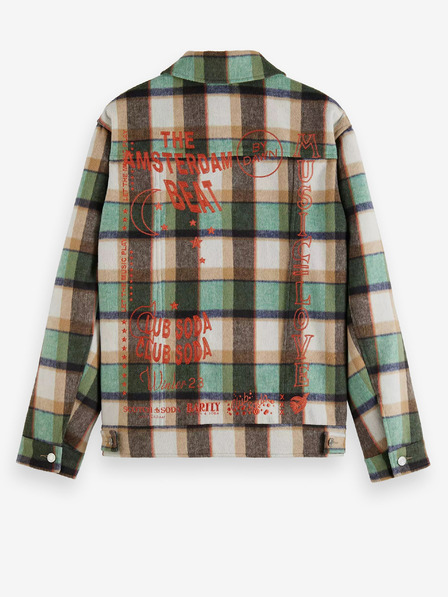 Scotch & Soda Barna és zöld férfi gyapjúkeverék ingkabát Scotch & Soda Scotch & Soda