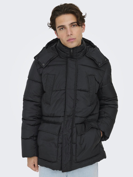 ONLY & SONS Fekete férfi ONLY & SONS Arwin steppelt kabát
