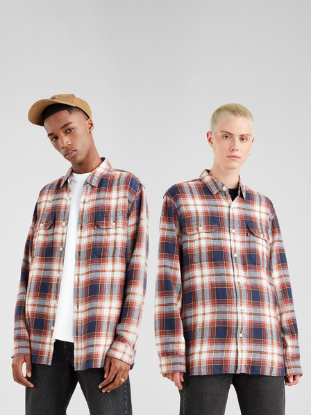 Levi's® Fehér és kék uniszex kockás Levi's® Jackson Worker póló