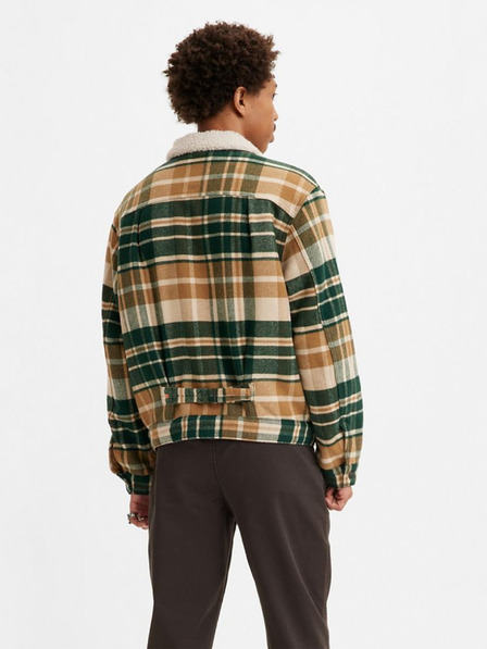 Levi's® Zöld és barna férfi Levi's® Type 1 Sherpa Trucker gyapjúkeverék kockás kabát