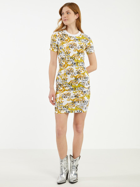 Versace Jeans Couture Sárga-fehér női mintás Versace Jeans Couture bundás ruha