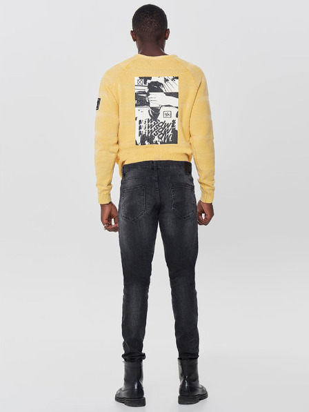 ONLY & SONS Fekete, hímzett hatású skinny farmer ONLY & SONS Loom
