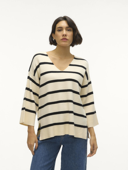 Vero Moda Fekete és krémszínű női csíkos pulóver Vero Moda Saba