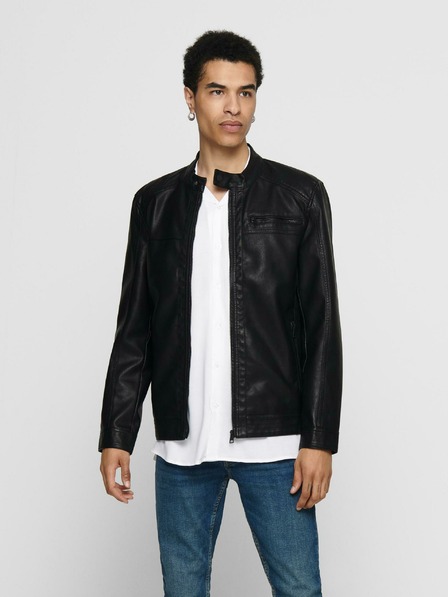 ONLY & SONS Fekete férfi bőrdzseki ONLY & SONS Sal