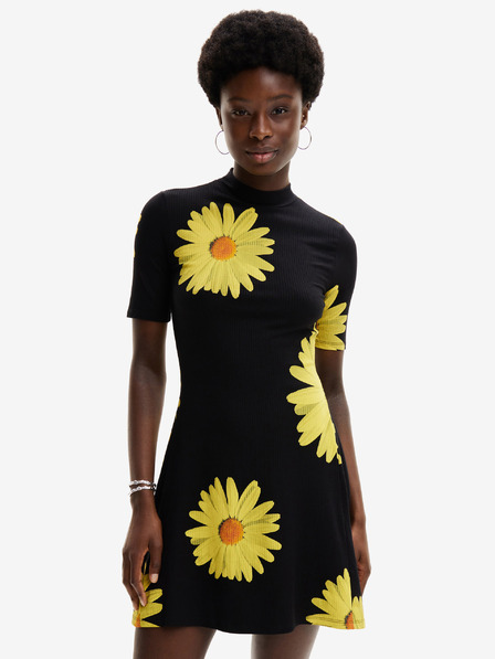 Desigual Desigual Margaritas sárga-fekete női virágos ruha