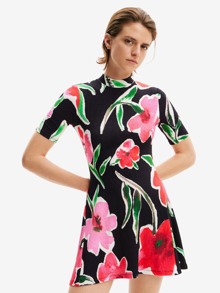 Desigual Desigual Boston rózsaszín és fekete női virágos kötött ruha