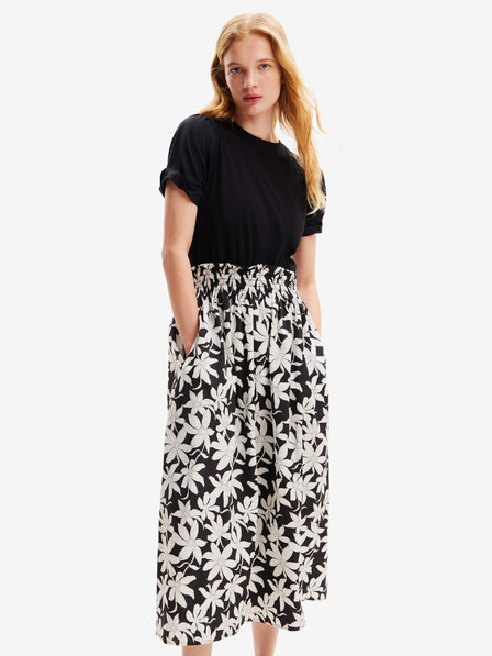 Desigual Fehér és fekete Desigual Marlon női virágos midi ruha Desigual Marlon női virágos midi ruha