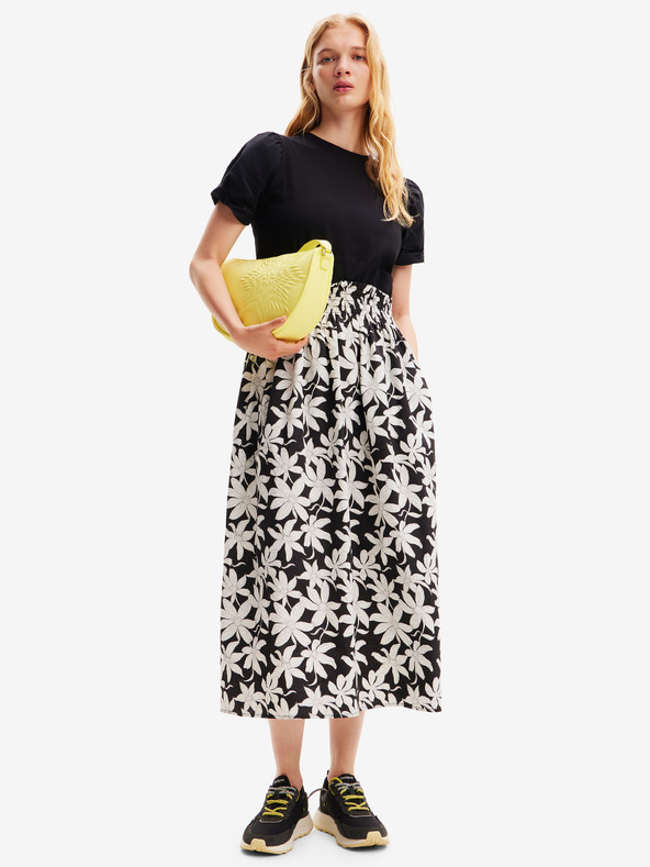 Desigual Fehér és fekete Desigual Marlon női virágos midi ruha Desigual Marlon női virágos midi ruha