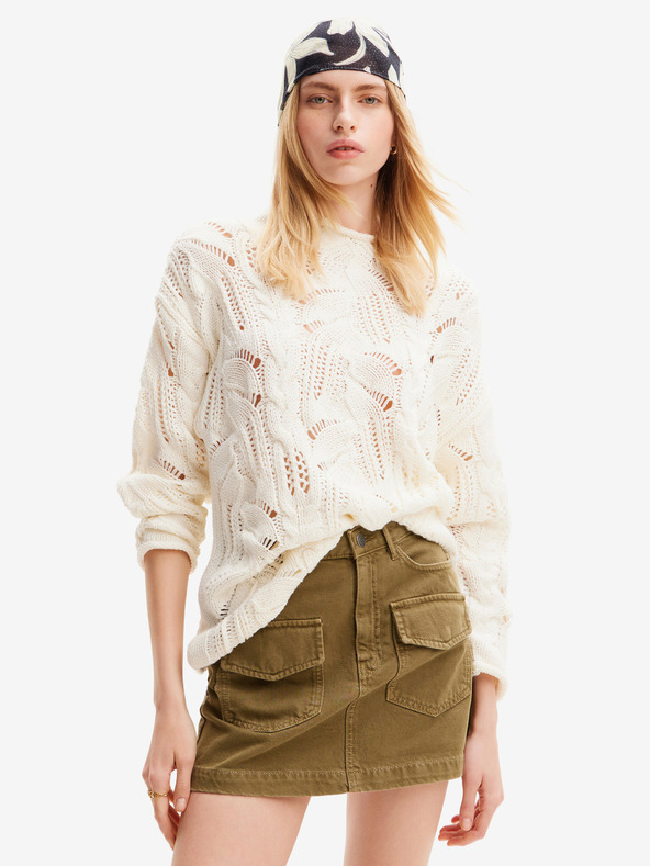 Desigual Desigual Milano krémszínű gyapjú keverék női kardigán