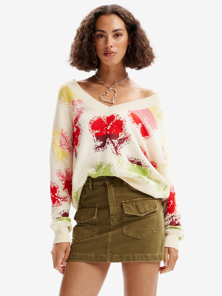 Desigual Piros és krémszínű női virágos kardigán Desigual Join