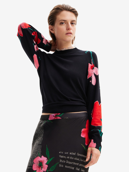 Desigual Fekete női virágos pulóver Desigual Demis