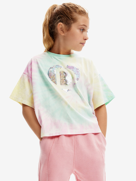 Desigual Desigual Daira sárga és zöld színű batikolt lány póló
