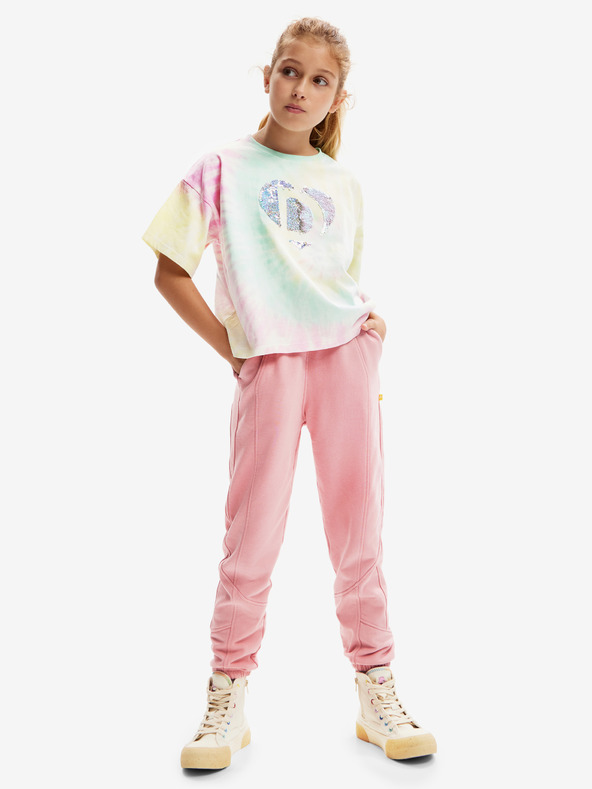 Desigual Desigual Daira sárga és zöld színű batikolt lány póló