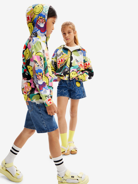 Desigual Desigual Carey sárga gyermek mintás cipzáras kapucnis pulóver