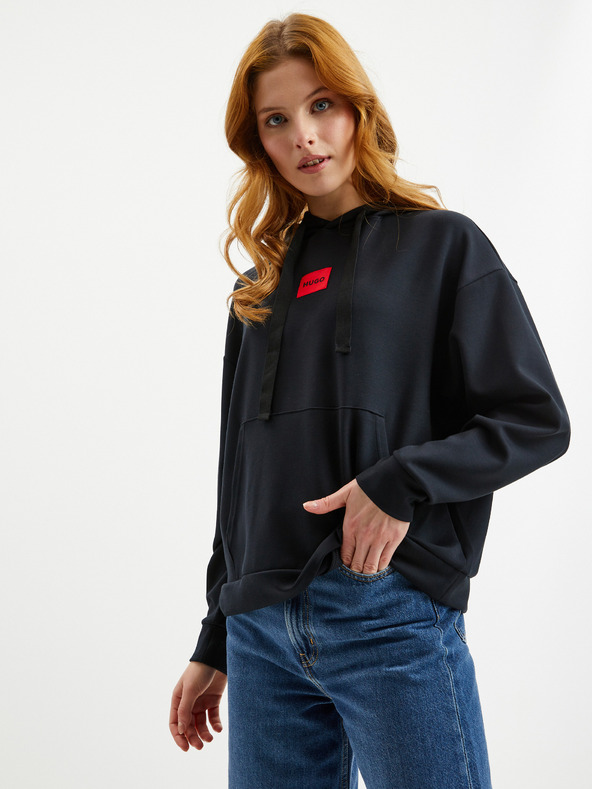 HUGO HUGO fekete női kapucnis pulóver