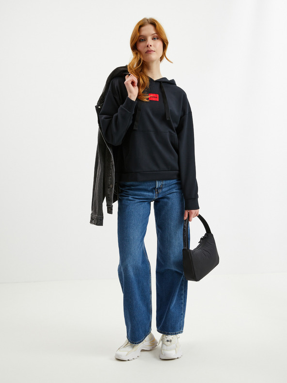 HUGO HUGO fekete női kapucnis pulóver