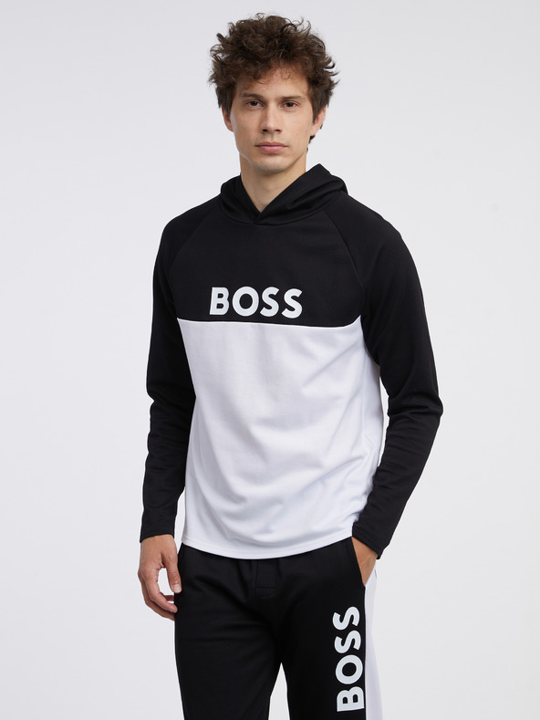 BOSS Férfi fehér és fekete Hugo Boss kapucnis férfi pulóver