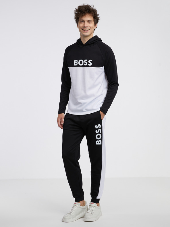 BOSS Férfi fehér és fekete Hugo Boss kapucnis férfi pulóver
