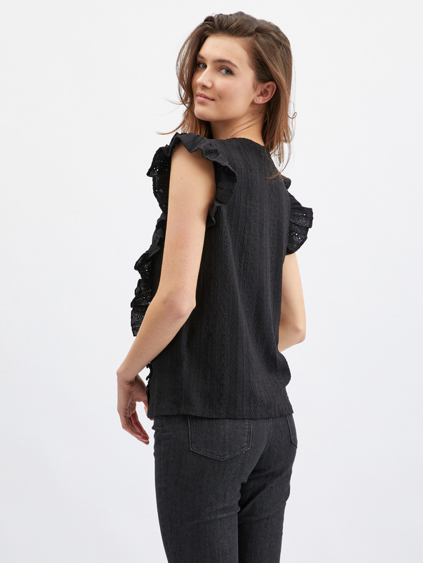 Orsay ORSAY fekete női póló fodros fodorral