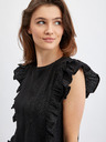 Orsay ORSAY fekete női póló fodros fodorral
