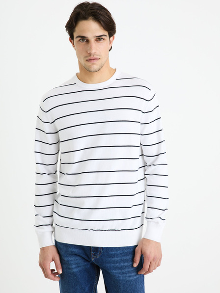 Celio Fehér férfi csíkos alap pulóver Celio Decoton