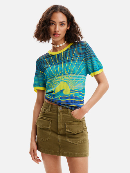 Desigual Sárga és kék Desigual Sun női kötött póló