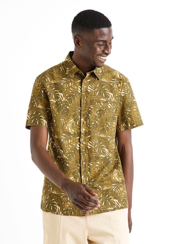 Celio Khaki színű, mintás férfi ing Celio Daprinti