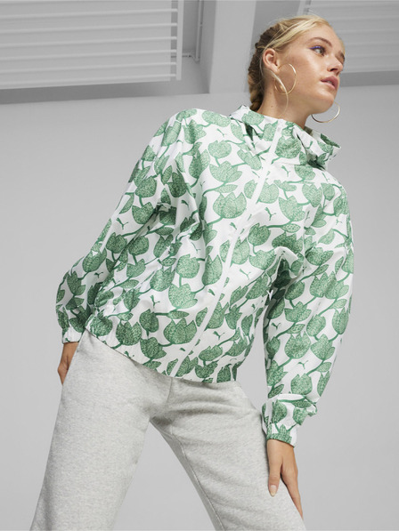 Puma Fehér és zöld női Puma Blossom AOP Windbreaker könnyű mintás dzseki Puma Blossom AOP Windbreaker könnyű mintás dzseki