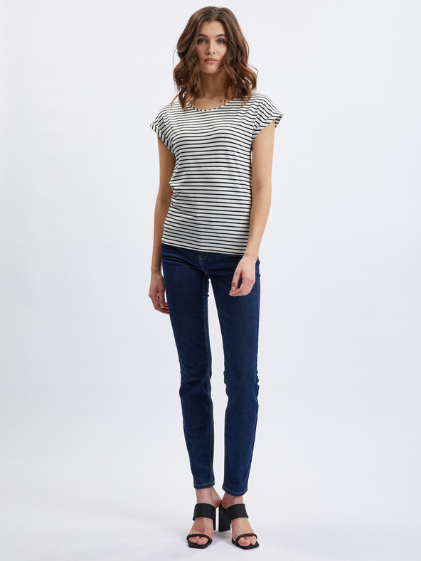Orsay ORSAY krémszínű-kék csíkos női póló
