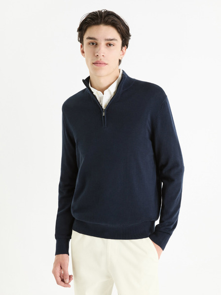 Celio Sötétkék férfi basic pulóver Celio Gecotont