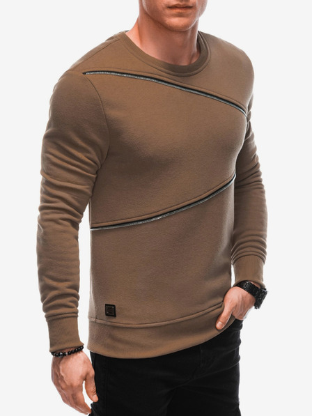 Ombre Clothing Barna férfi pulóver dekoratív cipzárral Ombre Ruházat Ombre Clothing