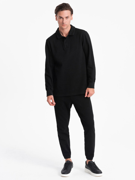 Ombre Clothing Fekete férfi pulóver póló gallérral + nadrág Ombre Clothing