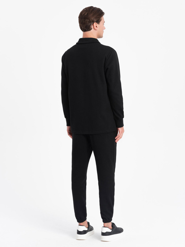 Ombre Clothing Fekete férfi pulóver póló gallérral + nadrág Ombre Clothing