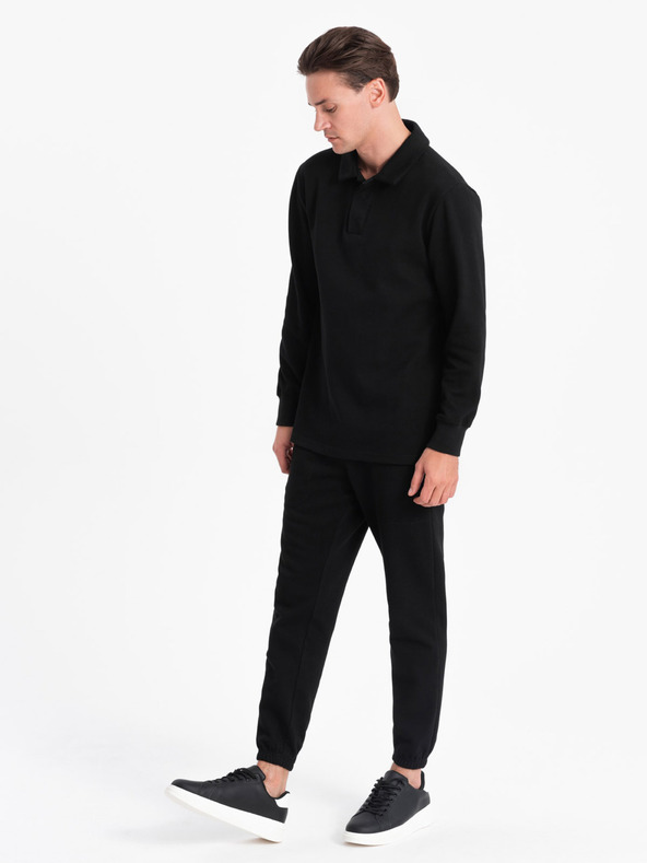 Ombre Clothing Fekete férfi pulóver póló gallérral + nadrág Ombre Clothing