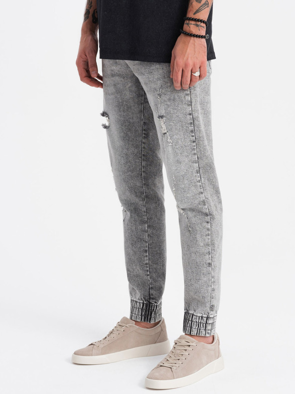 Ombre Clothing Világosszürke férfi szakadt farmer Ombre Ruházat