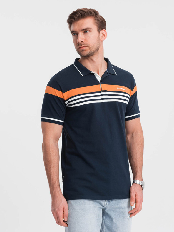 Ombre Clothing Sötétkék férfi póló póló Ombre Clothing